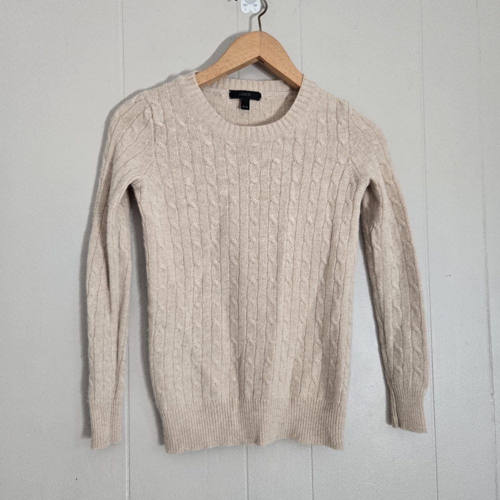 J. Crew Cable Knit Crewneck Sweater Beige Tan Wool Blend XXS Petite PXXS
